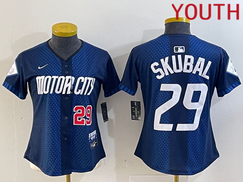 Youth Detroit Tigers #29 Skubal Blue City Edition Nike 2024 MLB Jersey style 3->youth mlb jersey->Youth Jersey